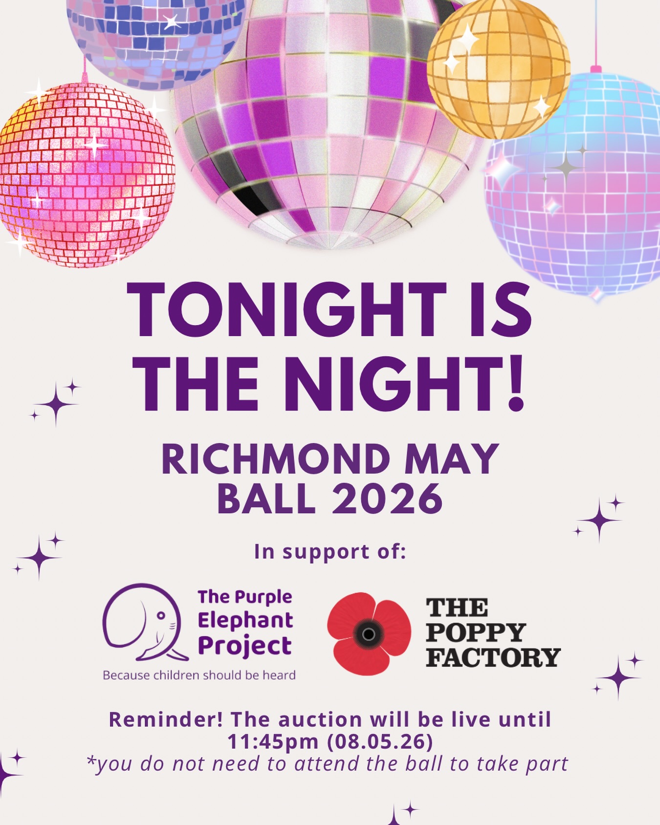 Tonight’s the night! ✨

The Richmond May Ball is finally here and we are incredibly grateful to be one of the charities being supported this evening alongside @thepoppyfactory 💜

Opportunities like this help us continue providing vital mental health support to the children and families within our community who really need us.

*REMINDER!*
The silent auction is still open until 11:45pm tonight (8th May) and you do not need to be attending the ball to take part. Every bid helps raise vital funds for both charities.

The link to the auction is on our profile - good luck and happy bidding! ✨